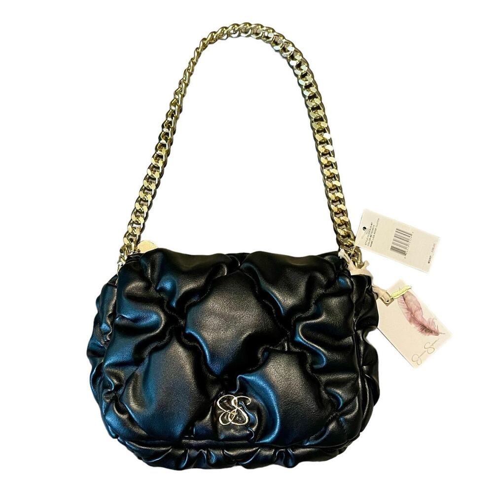Jessica Simpson Elegant Quilted Black Shoulder Bag with Gold Chain Strap NWT - Picture 2 of 16
